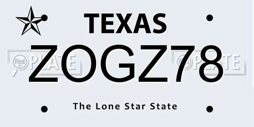 ZOGZ78 Texas License Plate