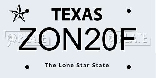 ZON20F Texas License Plate