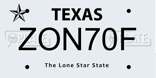 ZON70F Texas License Plate