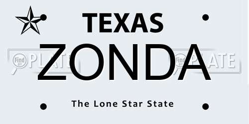 ZONDA Texas License Plate