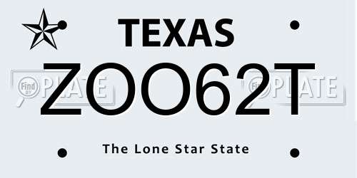 ZOO62T Texas License Plate