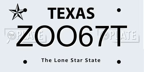 ZOO67T Texas License Plate