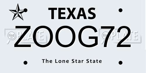 ZOOG72 Texas License Plate