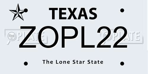 ZOPL22 Texas License Plate