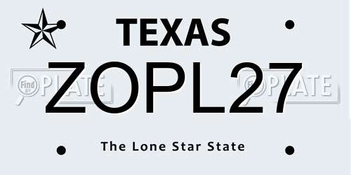 ZOPL27 Texas License Plate