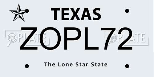 ZOPL72 Texas License Plate