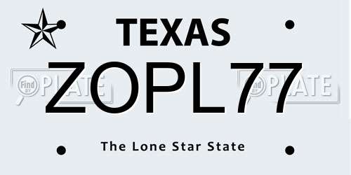 ZOPL77 Texas License Plate