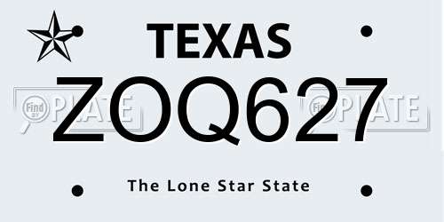 ZOQ627 Texas License Plate