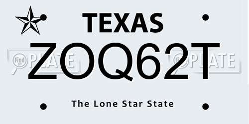 ZOQ62T Texas License Plate