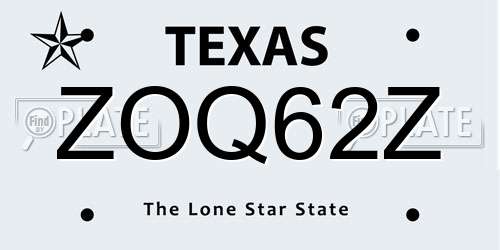 ZOQ62Z Texas License Plate