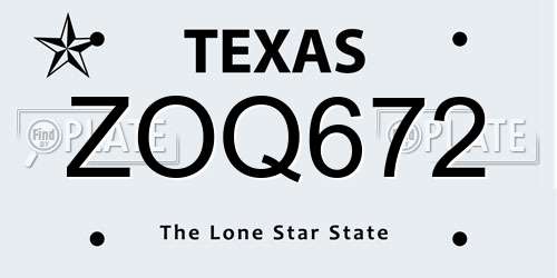 ZOQ672 Texas License Plate