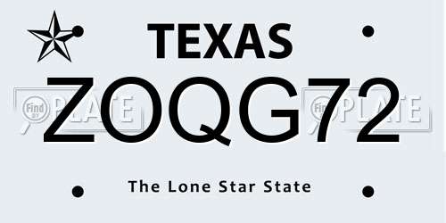 ZOQG72 Texas License Plate