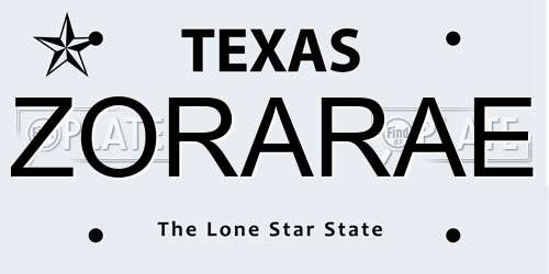 ZORARAE Texas License Plate