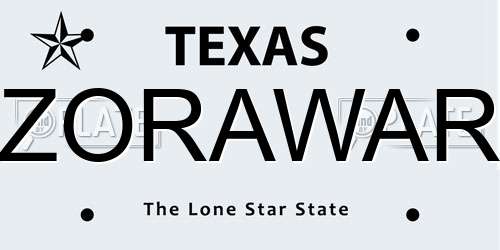 ZORAWAR Texas License Plate
