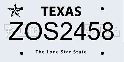 ZOS2458 Texas License Plate