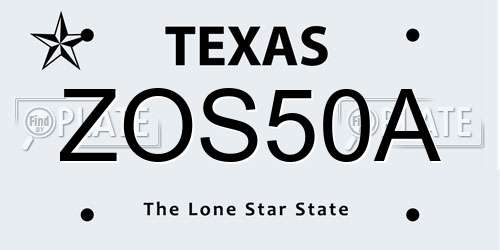 ZOS50A Texas License Plate