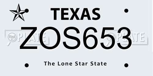 ZOS653 Texas License Plate
