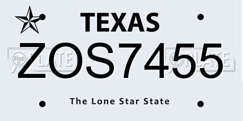ZOS7455 Texas License Plate