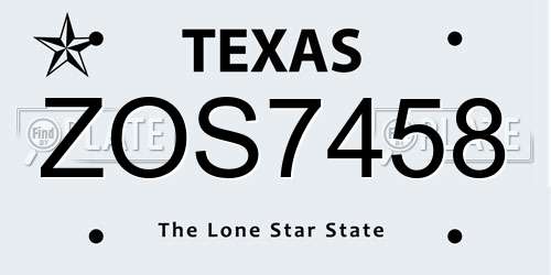 ZOS7458 Texas License Plate