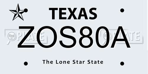 ZOS80A Texas License Plate
