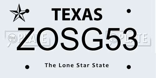 ZOSG53 Texas License Plate