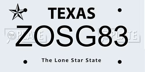 ZOSG83 Texas License Plate
