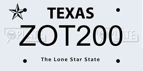 ZOT200 Texas License Plate