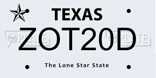 ZOT20D Texas License Plate