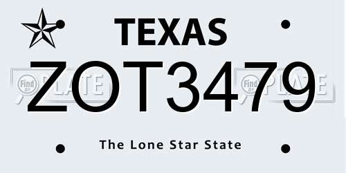 ZOT3479 Texas License Plate