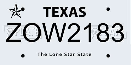 ZOW2183 Texas License Plate