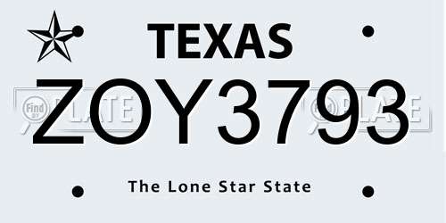 ZOY3793 Texas License Plate