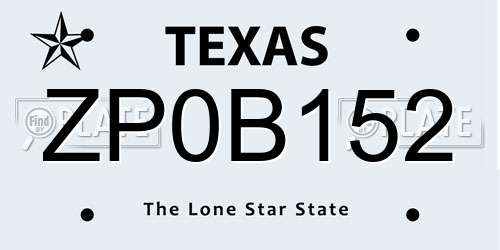 ZP0B152 Texas License Plate