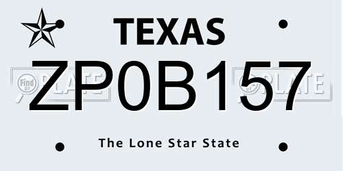 ZP0B157 Texas License Plate