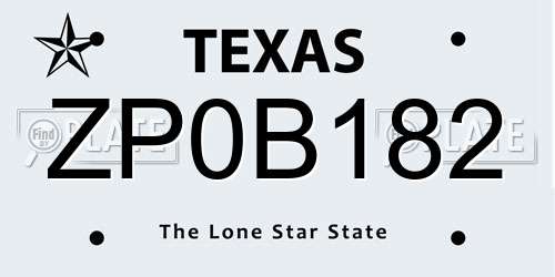 ZP0B182 Texas License Plate