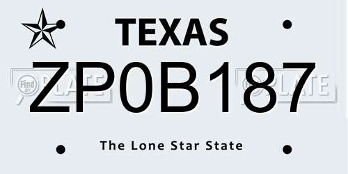 ZP0B187 Texas License Plate