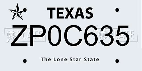 ZP0C635 Texas License Plate