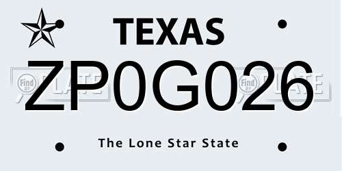 ZP0G026 Texas License Plate