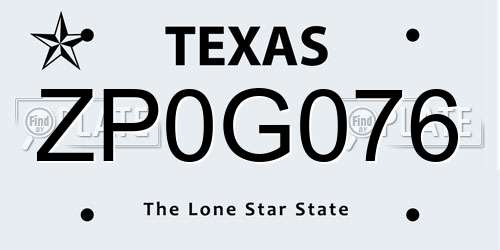 ZP0G076 Texas License Plate