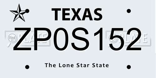ZP0S152 Texas License Plate