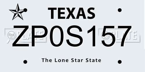 ZP0S157 Texas License Plate