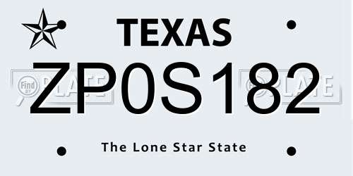 ZP0S182 Texas License Plate