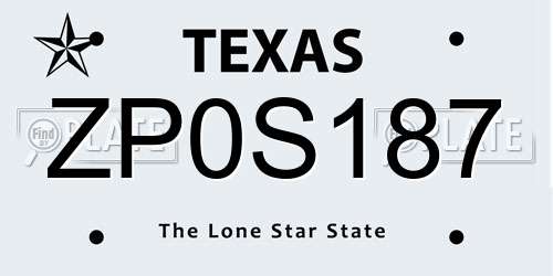 ZP0S187 Texas License Plate