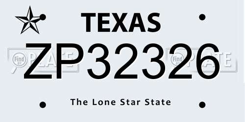 ZP32326 Texas License Plate