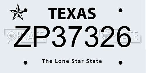 ZP37326 Texas License Plate