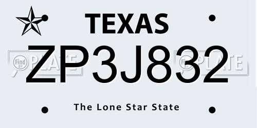 ZP3J832 Texas License Plate