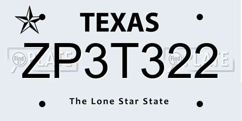 ZP3T322 Texas License Plate