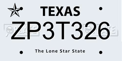 ZP3T326 Texas License Plate