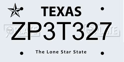ZP3T327 Texas License Plate