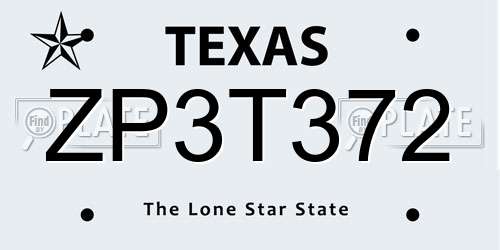 ZP3T372 Texas License Plate