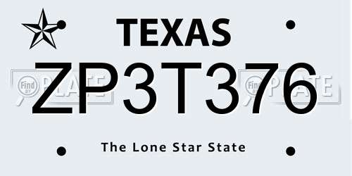 ZP3T376 Texas License Plate